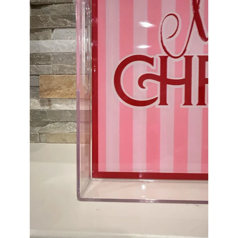 Ashland Berry Jolly Christmas Tray Pink Red White Plastic Glossy 16x11x1.5”